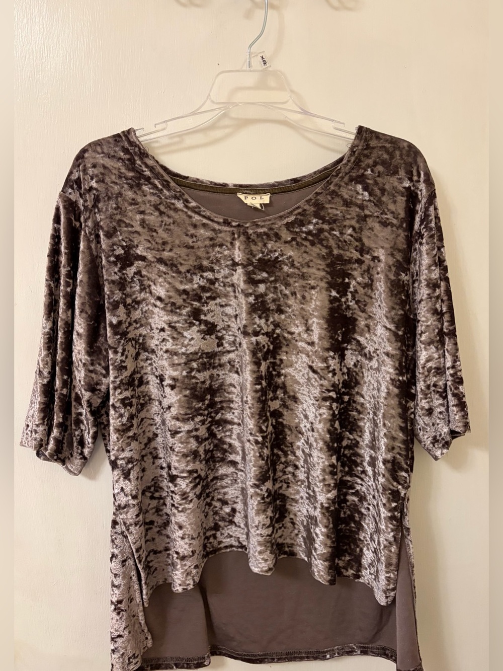 Pol Silver-Lilac Crushed Velvet Short-Sleeve Tunic